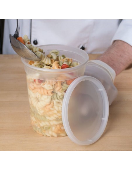 Heavy Duty 24 oz Microwavable Translucent Plastic Deli Container and Lid Combo Pack - 240/Case