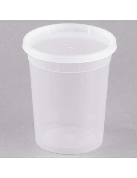 Heavy Duty 24 oz Microwavable Translucent Plastic Deli Container and Lid Combo Pack - 240/Case