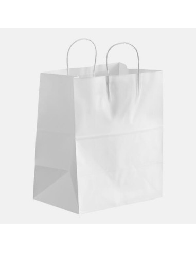 10" x 5" x 12" White Paper Shopping Bag with Handles - 250/Case