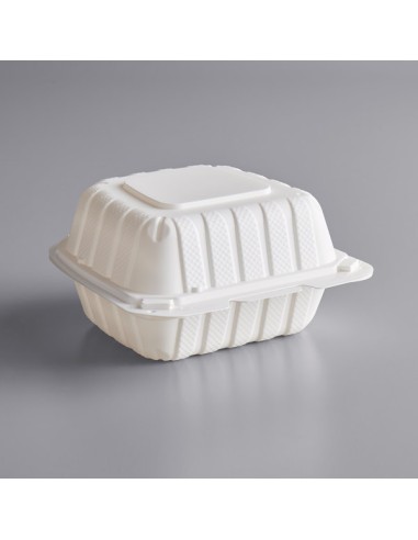 6" x 6" 1-Compartment Microwavable White Mineral-Filled Plastic Hinged Take-Out Container - 250/Case