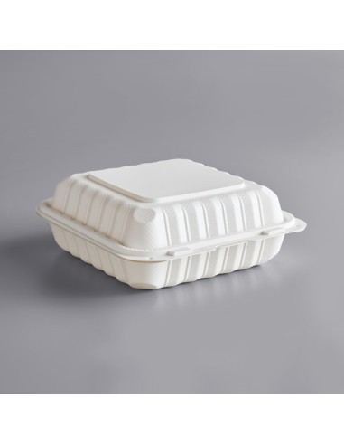 8" x 8" 1-Compartment Microwaveable White Mineral-Filled Plastic Hinged Take-Out Container - 150/Case