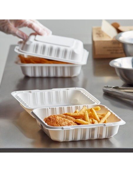 8" x 8" 1-Compartment Microwavable White Mineral-Filled Plastic Hinged Take-Out Container - 150/Case