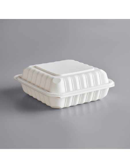 8" x 8" 1-Compartment Microwavable White Mineral-Filled Plastic Hinged Take-Out Container - 150/Case