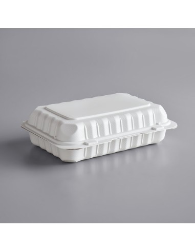 9" x 6" 1-Compartment Microwaveable White Mineral-Filled Plastic Hinged Take-Out Container - 150/Case