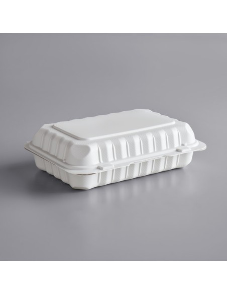 9" x 6" 1-Compartment Microwavable White Mineral-Filled Plastic Hinged Take-Out Container - 150/Case