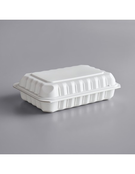 9" x 6" 1-Compartment Microwavable White Mineral-Filled Plastic Hinged Take-Out Container - 150/Case