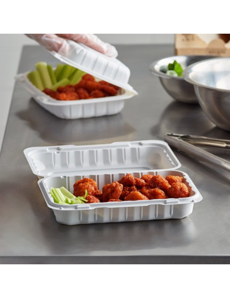 9" x 6" 1-Compartment Microwavable White Mineral-Filled Plastic Hinged Take-Out Container - 150/Case