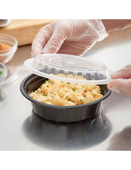 16 oz. Black 6 1/4" Round Microwavable Heavy Weight Container with Lid - 150/Case