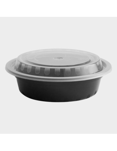 16 oz. Black 6 1/4" Round Microwavable Heavy Weight Container with Lid - 150/Case