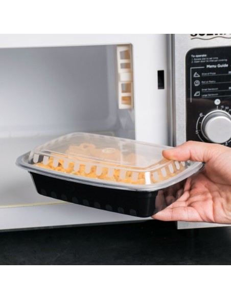 Black Rectangular 28oz Microwavable Heavy Weight Container with Lid 150/Case
