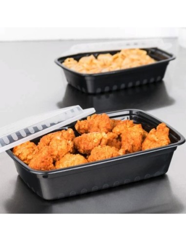 Black Rectangular 38oz Microwavable Heavy Weight Container with Lid 150/Case