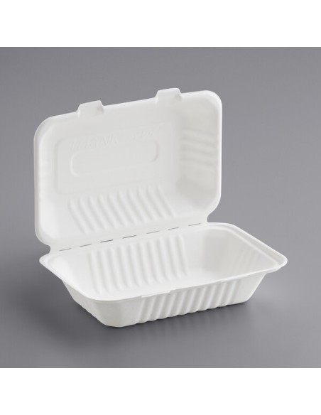 9" x 6" x 3" Compostable Sugarcane / Bagasse 1 Compartment Take-Out Container - 200/Case