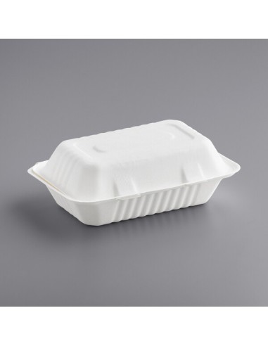 9" x 6" x 3" Compostable Sugarcane / Bagasse 1 Compartment Take-Out Container - 200/Case