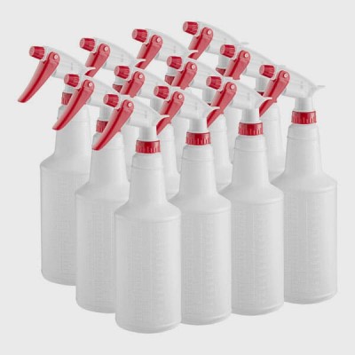 Chemical 32 oz. Red Plastic Bottle / Sprayer - 4/Pack