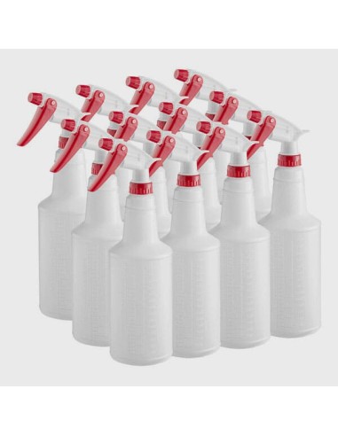 Chemical 32 oz. Red Plastic Bottle / Sprayer - 4/Pack